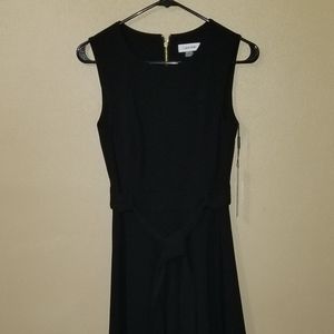 NWT Calvin Klein Belted Stretch Midi Dress Black